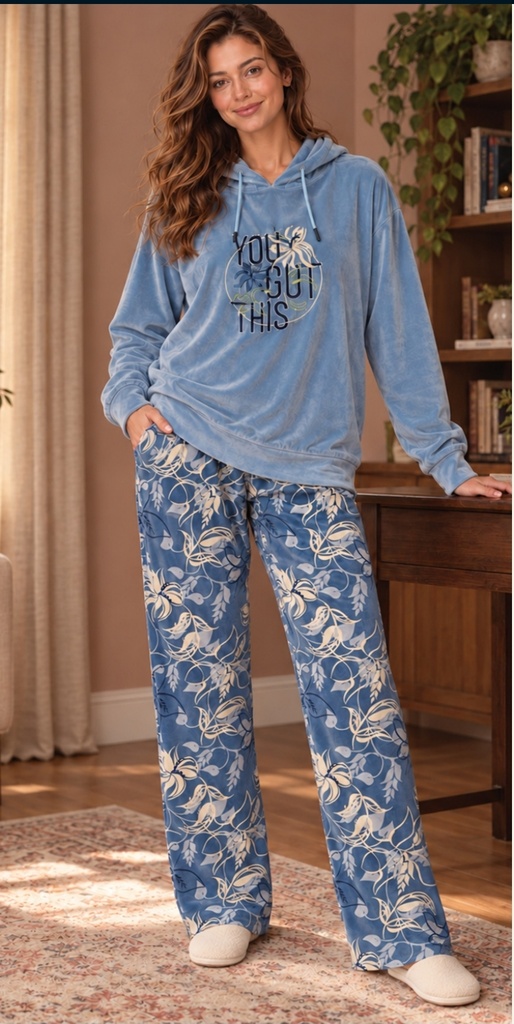 You Got This Velvet Pajama Set (L, زيتي)