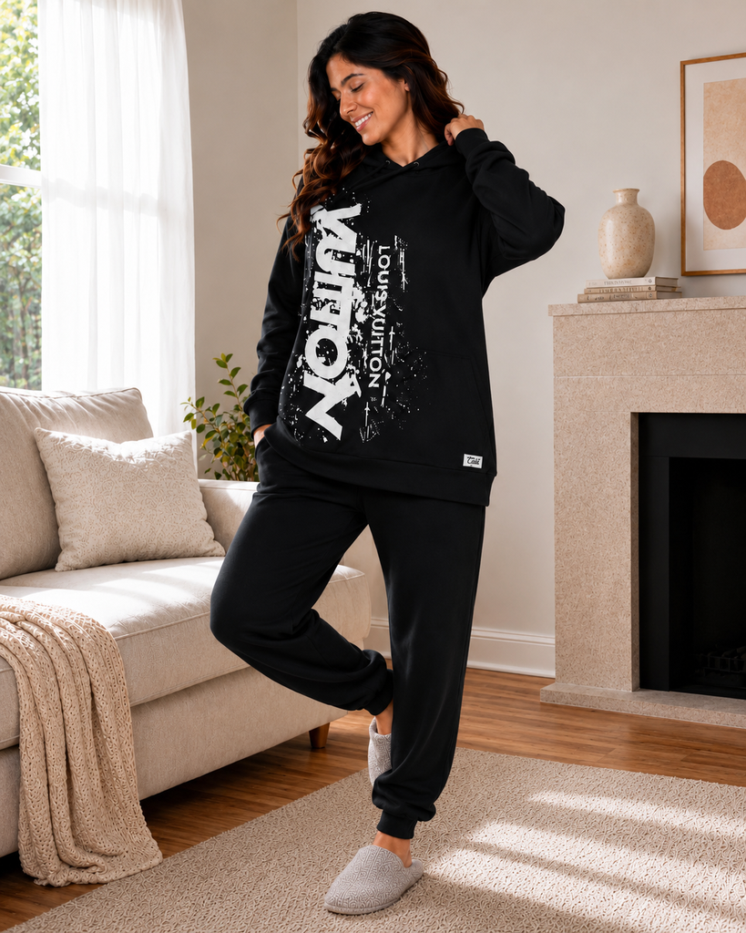 VUITTON Fleece Hoodie Set (L, نبيتي)